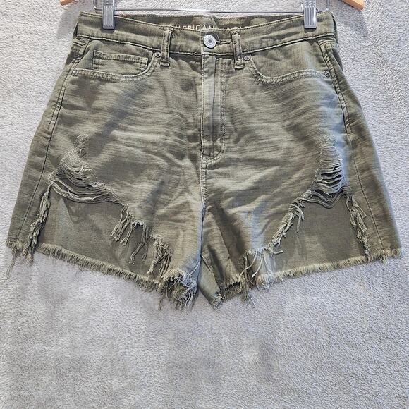 American Eagle Outfitters Pants - American Eagle Olive Green Distressed Cut Off Highest Rise Mom Short Size 6